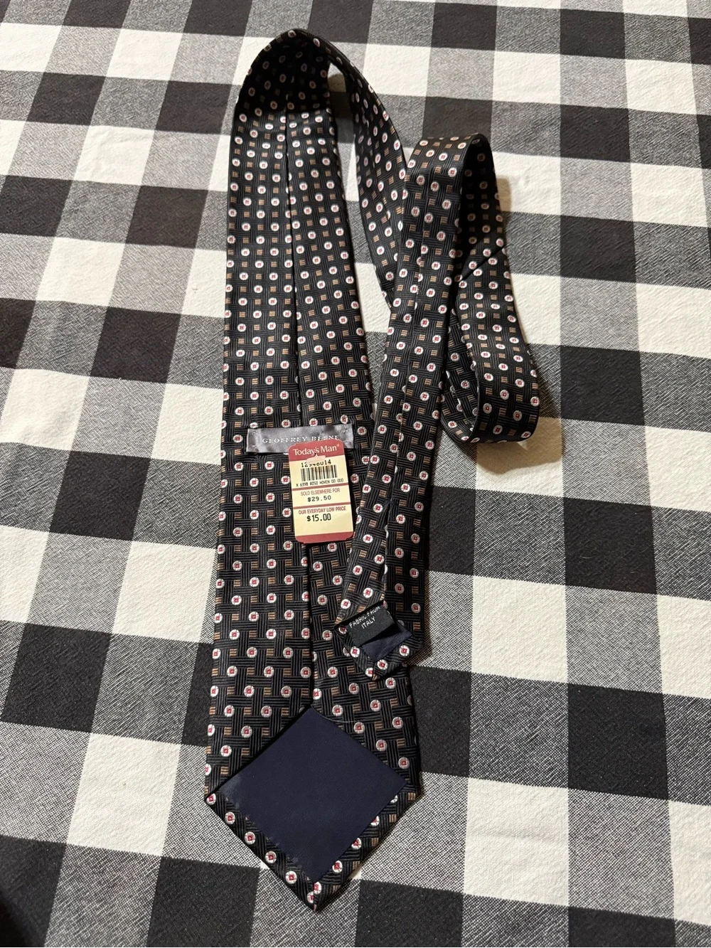 Geoffrey Beene Black Tie with Red and White Dot Squares